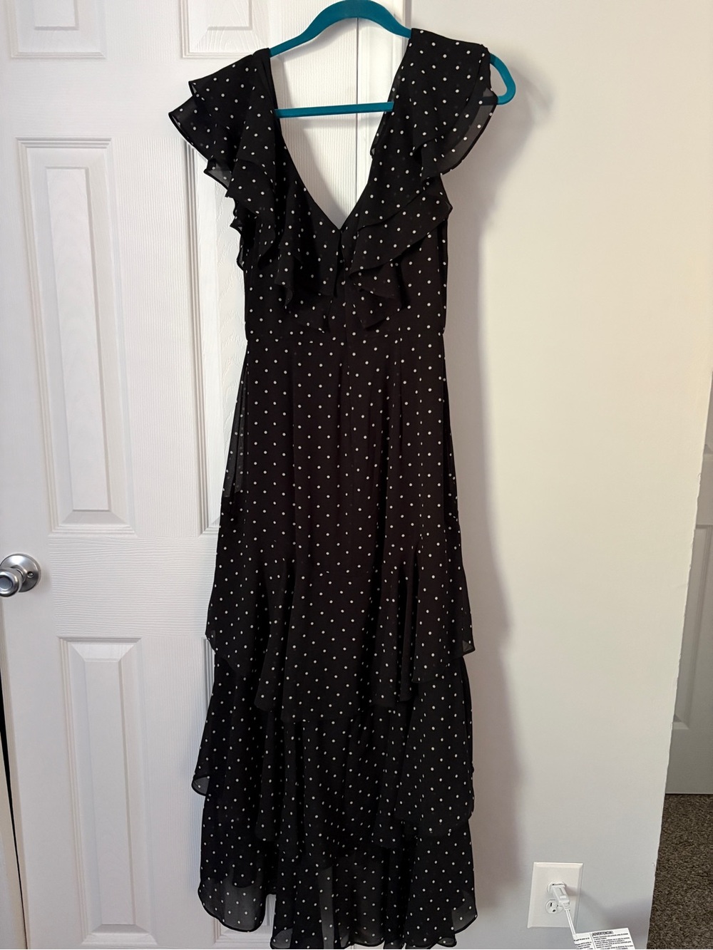 Wayf Black Polka Dot Ruffle Maxi Dress